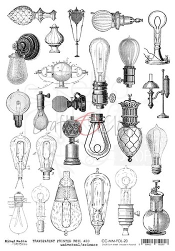 Folia Transparentna A4 Lampy, żarówki retro CC-MM-FOL-20 Craft O'Clock