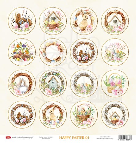 Papier 30x30 arkusz dodatków do wycięcia Happy Easter 01 CP-HE01 Craft&amp;You Design