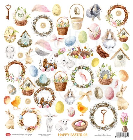 Papier 30x30 arkusz dodatków do wycięcia Happy Easter 03 CP-HE03 Craft&amp;You Design