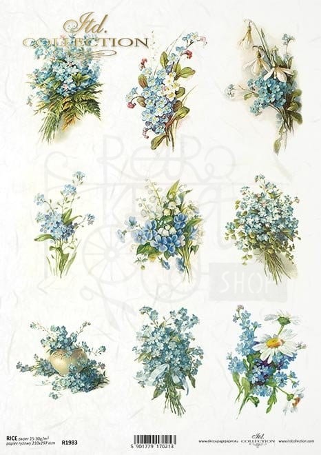 Papier ryżowy A4 Kwiaty, niezapominajki, rumianek, przebiśnieg R1983 ITD Collection