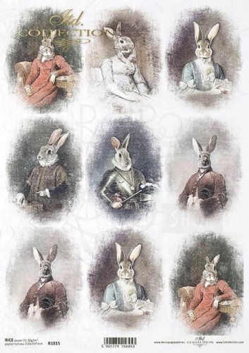 Papier ryżowy A4 Zwierzęta zające retro w strojach R1815 ITD Collection