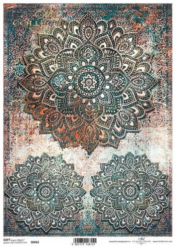 Papier decoupage SOFT A4 Beton i rdza - Mandala orient ornamenty turkusy S0462 ITD Collection