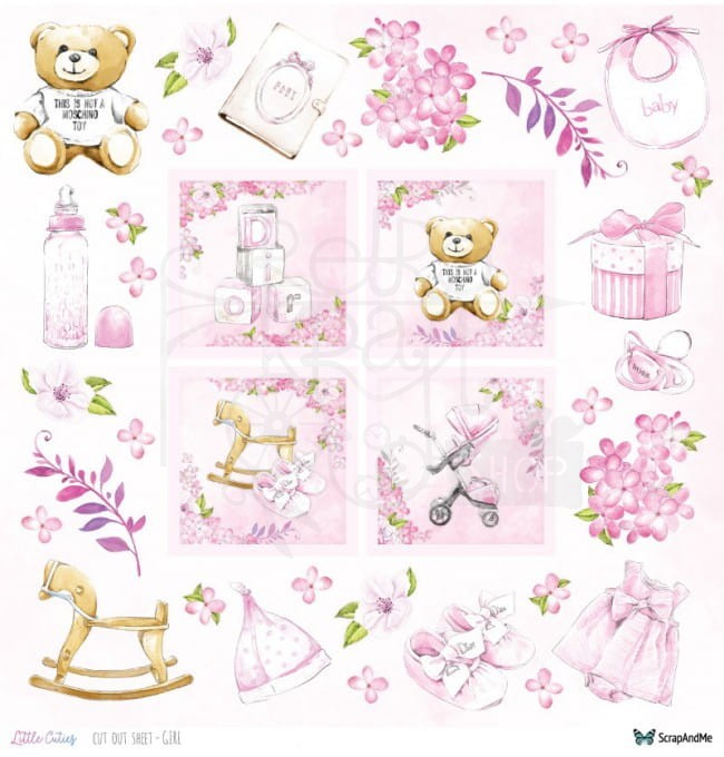 Papier 30x30 Little Cuties - arkusz dziewczęcy do wycinania LCAD-14 ScrapAndMe