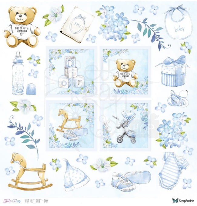 Papier 30x30 Little Cuties - arkusz chłopięcy do wycinania LCAC-15 ScrapAndMe