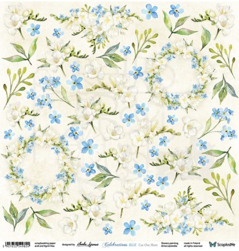 Papier 30x30 Celebrations Blue Flowers - arkusz do wycinania CB-13 ScrapAndMe