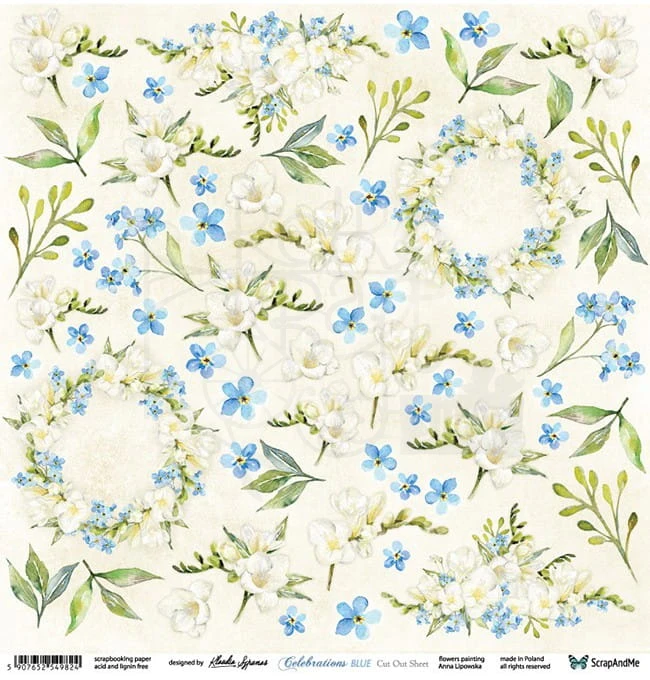 Papier 30x30 Celebrations Blue Flowers - arkusz do wycinania CB-13 ScrapAndMe