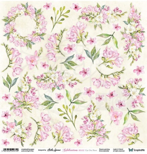 Papier 30x30 Celebrations Rouge Flowers - arkusz do wycinania CR-13 ScrapAndMe