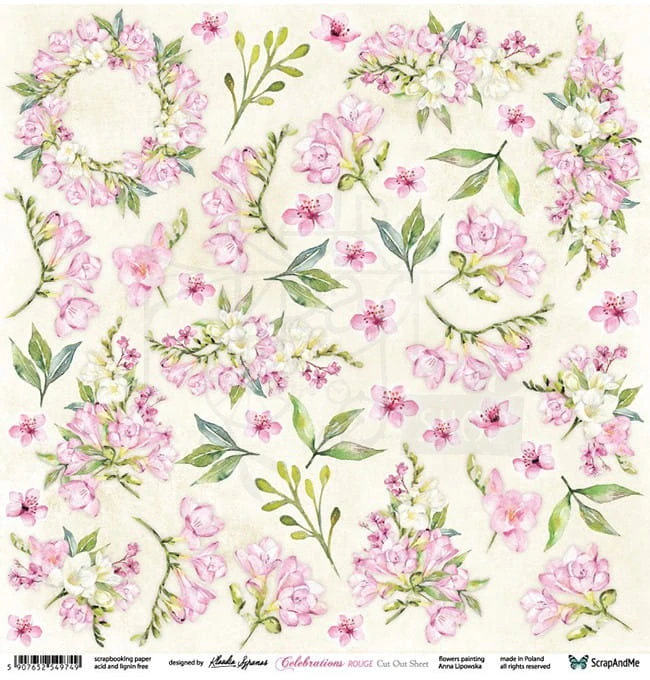 Papier 30x30 Celebrations Rouge Flowers - arkusz do wycinania CR-13 ScrapAndMe