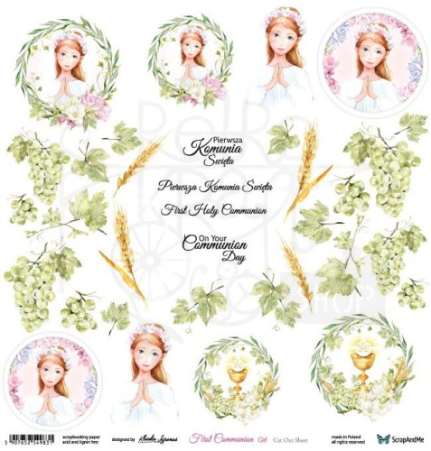 Papier 30x30 First Communion girl - arkusz do wycinania FCG - 01 ScrapAndMe