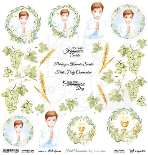 Papier 30x30 First Communion boy - arkusz do wycinania FCB-01 ScrapAndMe