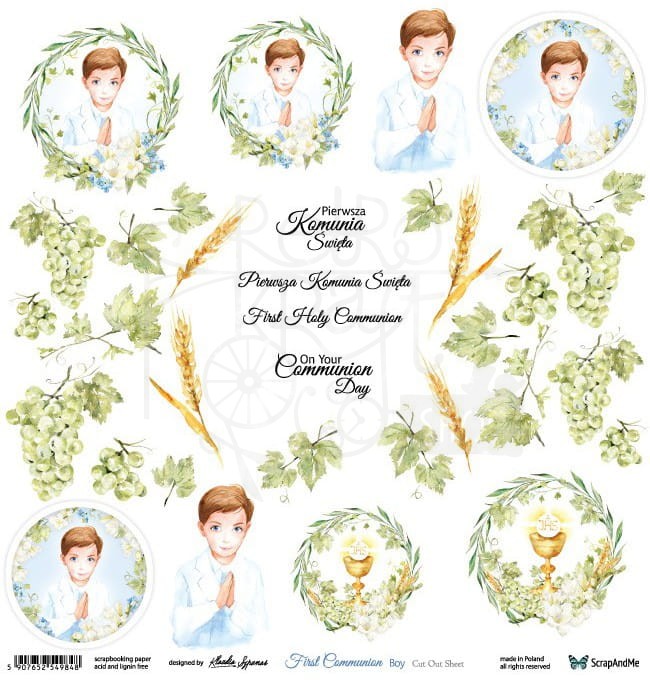 Papier 30x30 First Communion boy - arkusz do wycinania FCB-01 ScrapAndMe