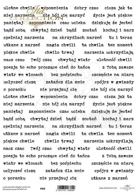 Folia przezroczysta A4 napisy, sentencje po polsku F068 ITD Collection