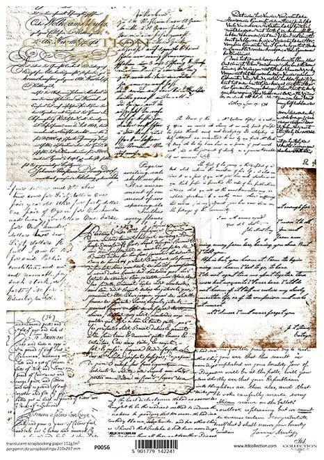Pergamin do scrapbookingu A4 Sekrety-wehikuł czasu - retro, stare pismo P0056 ITD Collection