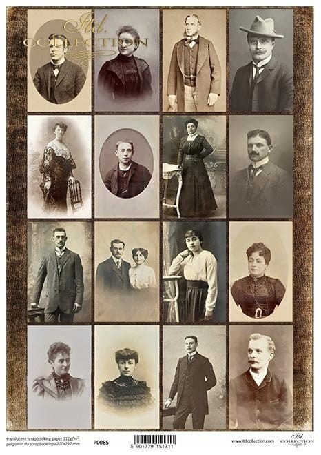 Pergamin do scrapbookingu A4 stare fotografie zdjęcia, portrety, retro P0085 ITD Collection