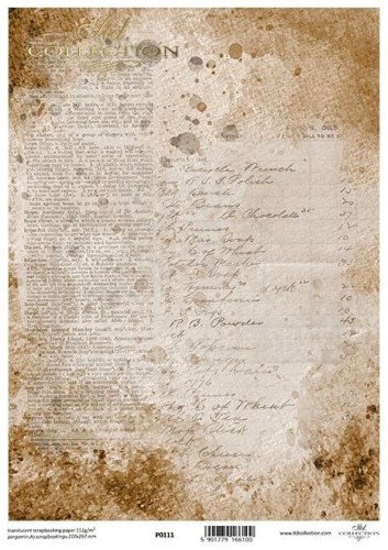 Pergamin do scrapbookingu A4 stare pismo, stary list, tekst drukowany P0111 ITD Collection