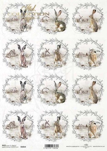 Papier ryżowy A4 zające, wieńce z widoczkami R2014 ITD Collection