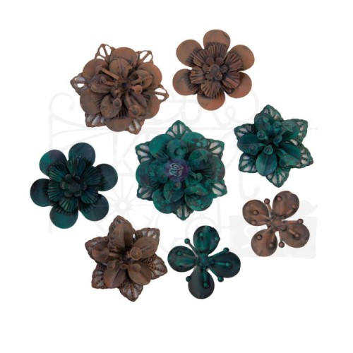 Ozdoby metalowe Mechanicals Grungy Succulents 8szt kwiat 3D Finnabair 968502 Prima
