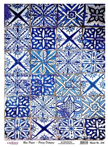Papier ryżowy A4 Niebieskie kafelki PR0306 Cadence