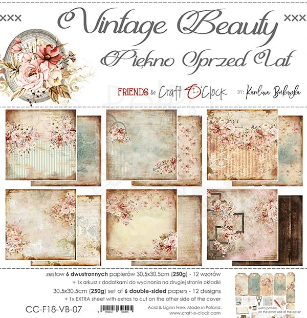 Zestaw papierów 30x30 Vintage Beauty CC-F18-VB-07 Craft O'Clock 1
