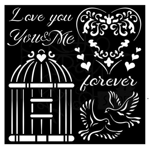 Maska szablon 18x18cm You and Me Love me Serce klatka KSTDQ66 Stamperia
