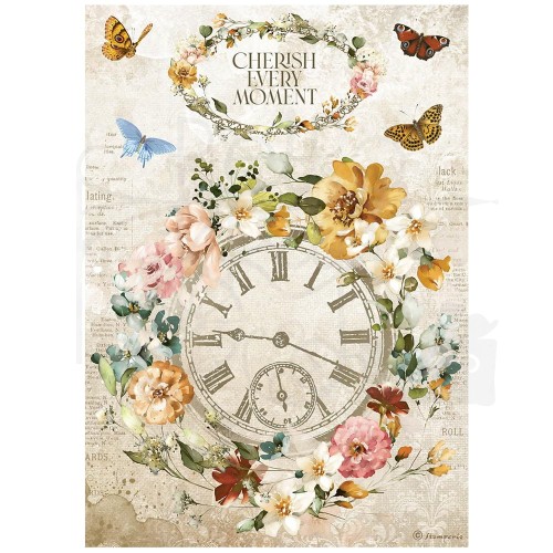 Papier ryżowy A4 Garden of Promises Cherish every moment Clock DFSA4689 Stamperia