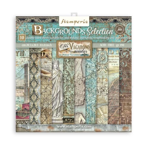 Zestaw papierów 20x20 Sir Vagabond Aviator Backgrounds Selection Tła SBBS63 Stamperia 1