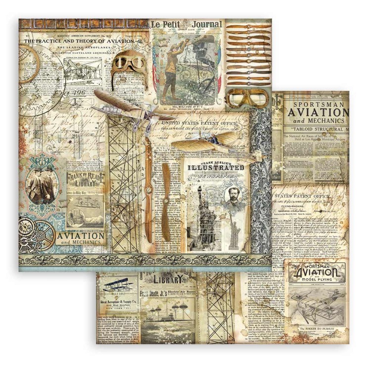 Zestaw papierów 20x20 Sir Vagabond Aviator Backgrounds Selection Tła SBBS63 Stamperia 5