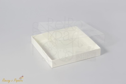 Pudełko z pełną szybką duże kwadratowe - kremowe 15x15x2,5 2