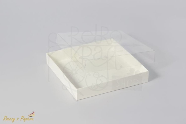 Pudełko z pełną szybką duże kwadratowe - kremowe 15x15x2,5 2