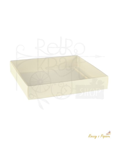 Pudełko z pełną szybką duże kwadratowe - kremowe 15x15x2,5 1