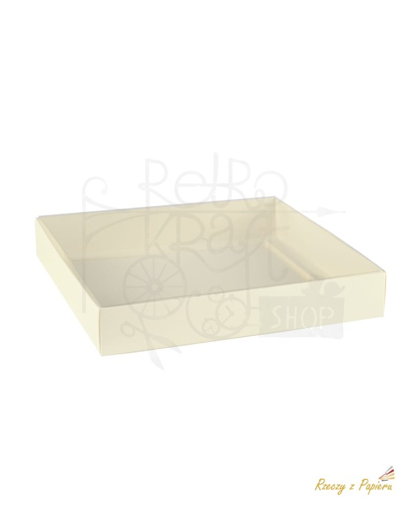 Pudełko z pełną szybką duże kwadratowe - kremowe 15x15x2,5 1