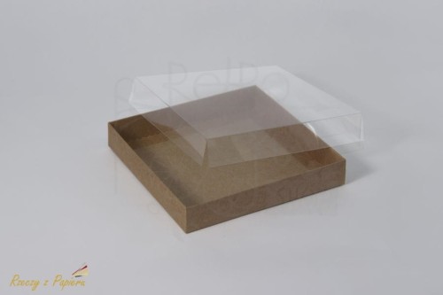 Pudełko z pełną szybką duże kwadratowe - kraft 15x15x2,5 2