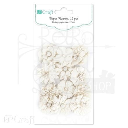 Kwiaty papierowe 4cm 12szt. białe CEKP-046 dpCraft 2