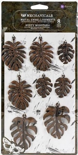 Ozdoba metalowa Mechanicals Rusty Monstera Liślie monstery 8szt 968540 Finnabair Prima 1