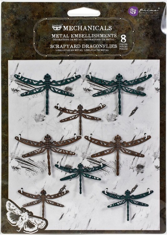 Ozdoba metalowa Mechanicals Scrapy Dragonflies Ważki 8szt 968526 Finnabair Prima 1