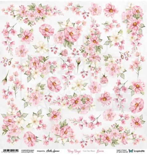 Papier 30x30 Rosy Days Flowers - arkusz do wycinania RD-12 ScrapAndMe