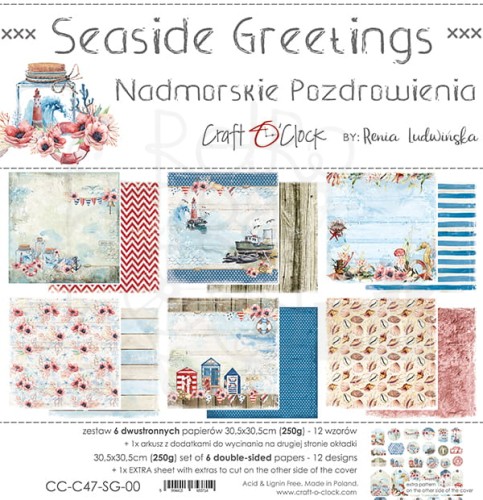 Zestaw papierów 30x30 Seaside Greetings CC-C47-SG-00 Craft O'Clock 1