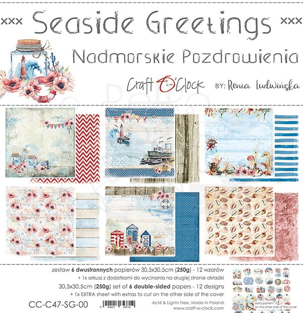 Zestaw papierów 30x30 Seaside Greetings CC-C47-SG-00 Craft O'Clock 1