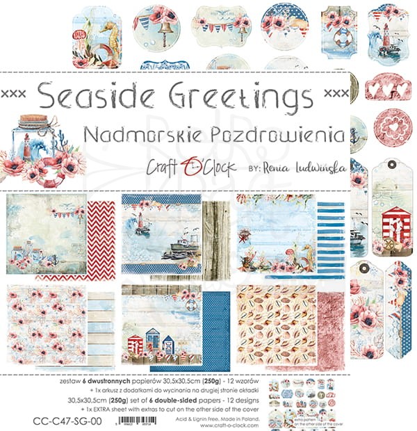 Zestaw papierów 30x30 Seaside Greetings CC-C47-SG-00 Craft O'Clock 8