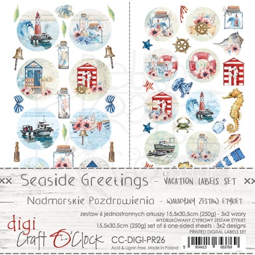 Zestaw etykiet 26 Seaside Greetings Zestaw wakacyjny CC-DIGI-PR26 Craft O'Clock 1