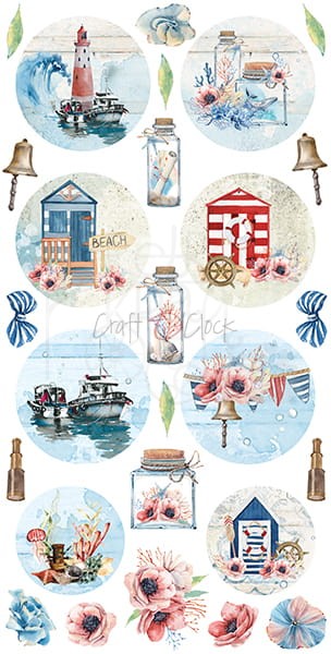 Zestaw etykiet 26 Seaside Greetings Zestaw wakacyjny CC-DIGI-PR26 Craft O'Clock 2