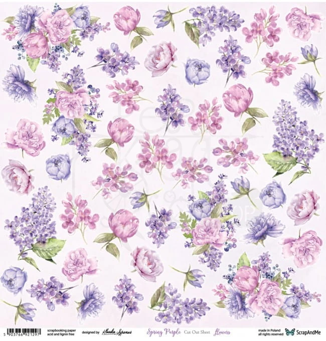Papier 30x30 Spring Purple Flowers elementy do wycinania SP-12 Scrap and Me