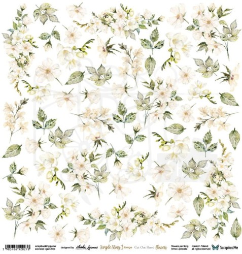 Papier 30x30 Simple Story 3 beige Flowers elementy do wycinania SS3b-12 Scrap and Me
