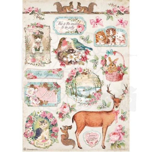 Papier ryżowy A4 Pink Christmas jelonek i inne DFSA4628 Stamperia
