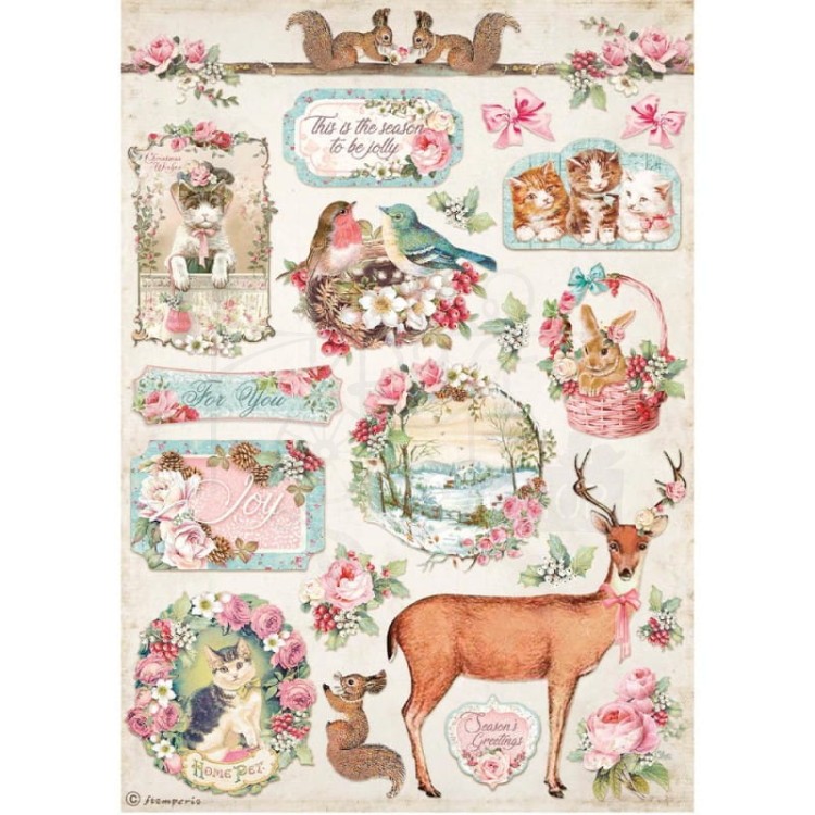 Papier ryżowy A4 Pink Christmas jelonek i inne DFSA4628 Stamperia