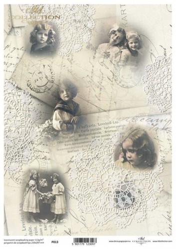 Pergamin do scrapbookingu A4 retro stare fotografie zdjęcia koronki serwetki P0013 ITD Collection