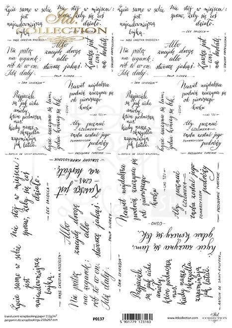 Pergamin do scrapbookingu A4 sentencje cytaty po polsku P0137 ITD Collection