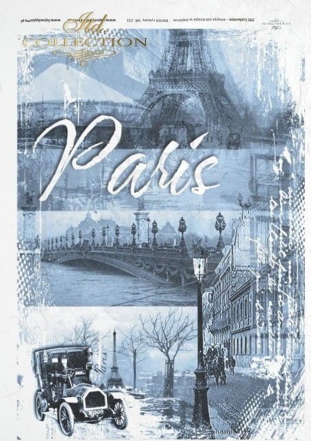 Papier ryżowy A4 Paris Wieża Eiffla zabytkowy samochód most R0231 ITD Collection