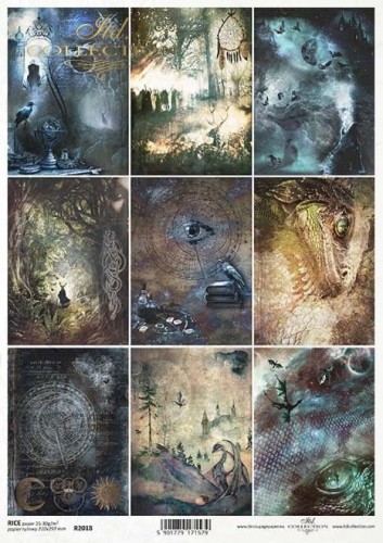 Papier ryżowy A4 An undiscovered magical world - Karty smok las symbole R2018 ITD Collection