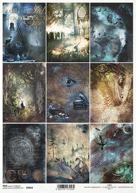 Papier ryżowy A4 An undiscovered magical world - Karty smok las symbole R2018 ITD Collection